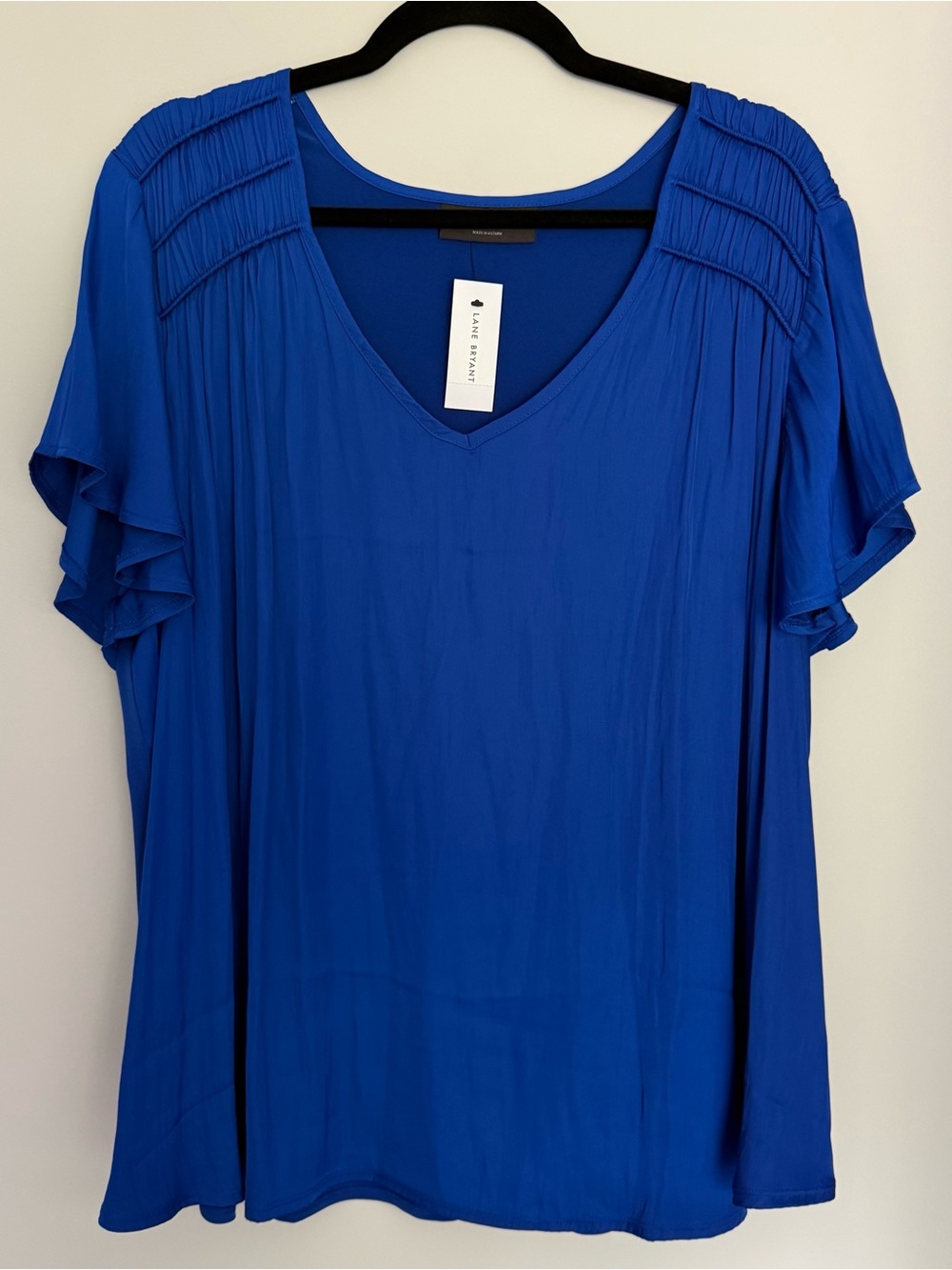 Lane Bryant Royal Blue V-Neck Ruffle Sleeve Blouse